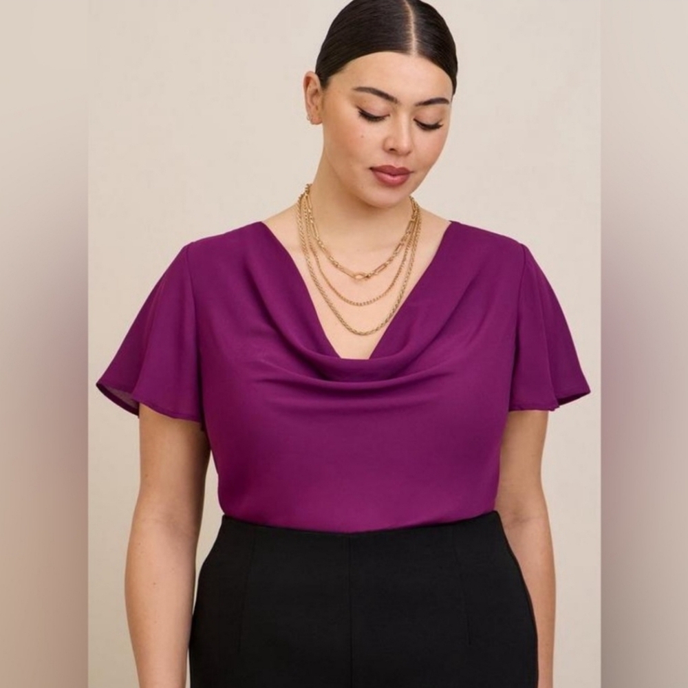 Torrid Georgette Cowl Neck Short Sleeve Blouse